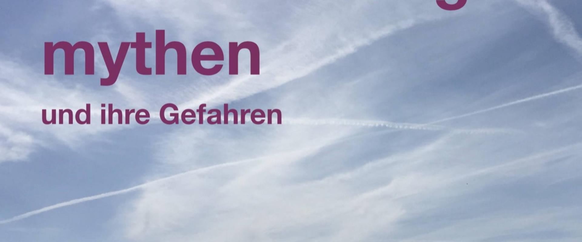 Himmel mit Kondensstreifen und Vortragstitel